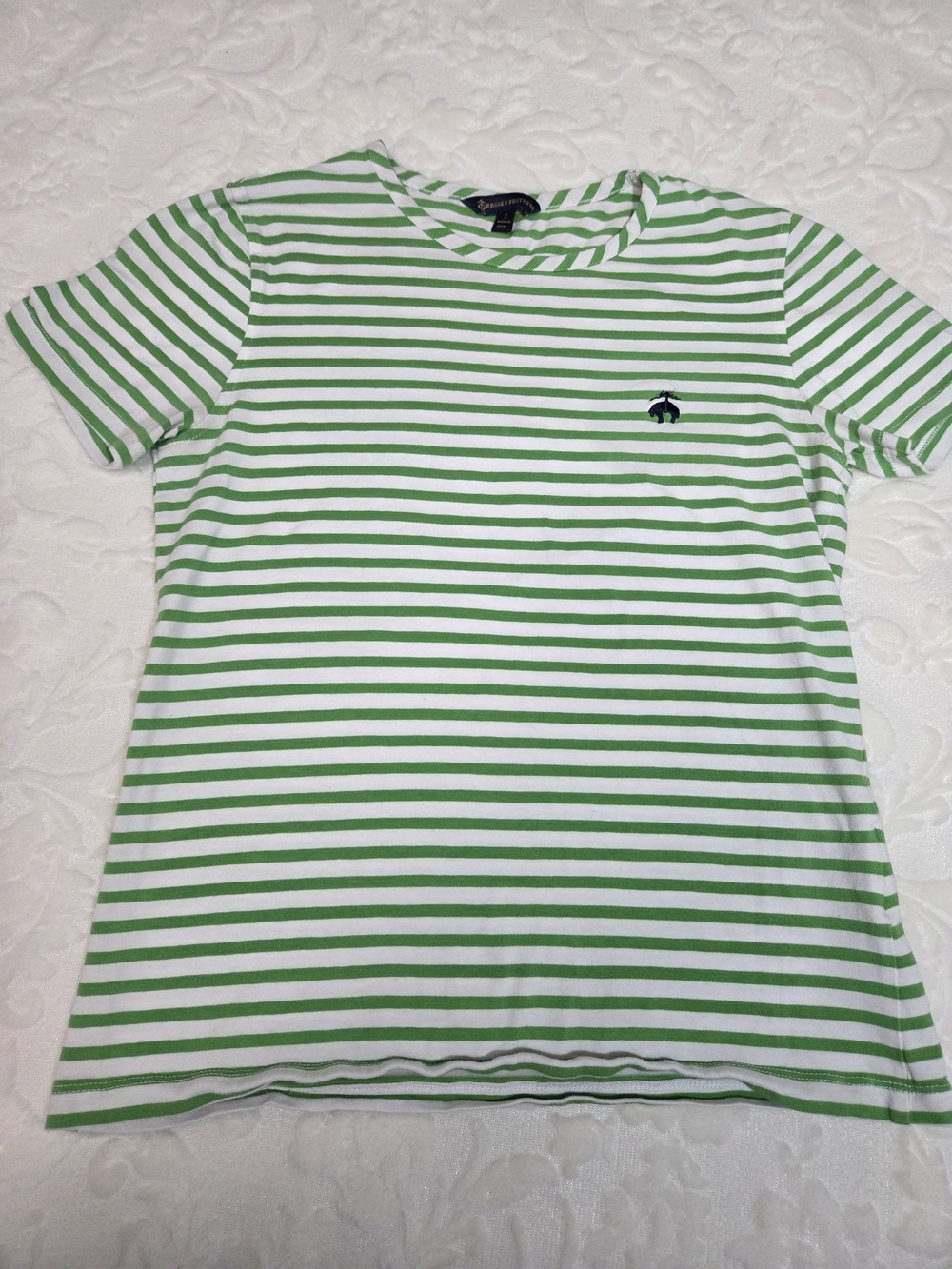 Brooks Brothers Green & White Striped Short Sleeve Crew Neck T-Shirt – Women's S